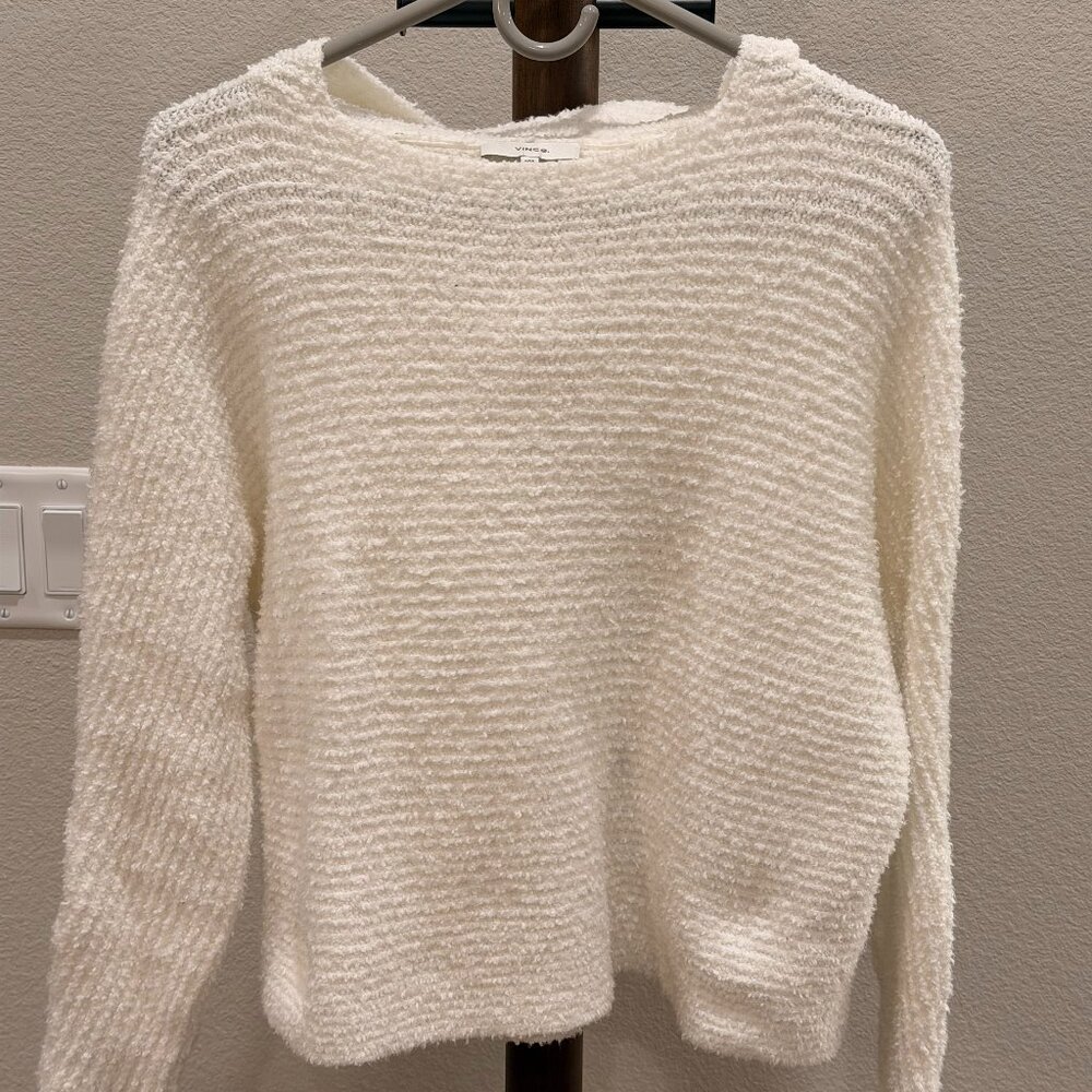 Vince Textured Cotton-Blend Hoodie Sweater – XXS (White)